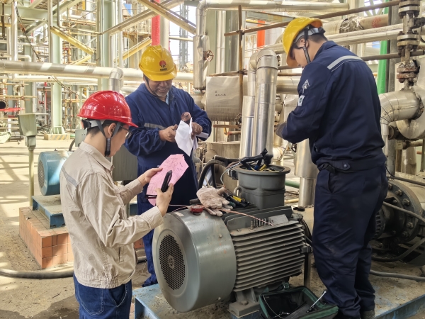 271748309151170314.jpg 近日,計控電儀部安全員作為部門夏季安全工作督查小組成員,正在對現場人員的檢維修工作進行檢查.jpg